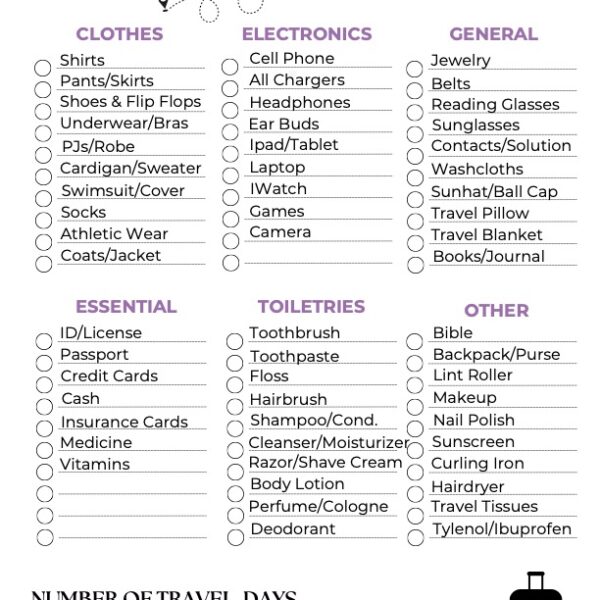 Travel Checklist - FREE PRINTABLE