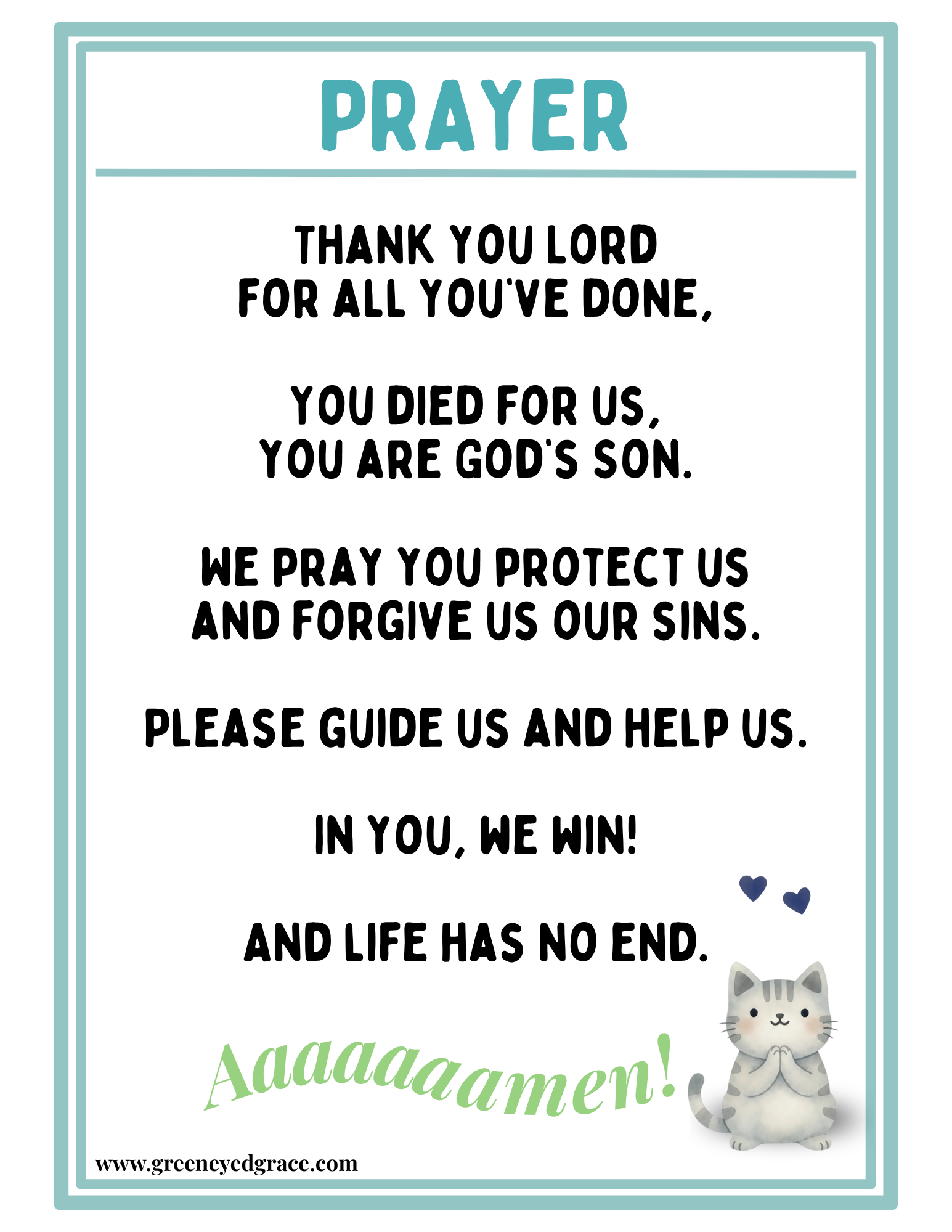 PRAYER for Kids - BEDTIME PRAYER - FREE PRINTOUT (Ziggy the Cat) - Image 2